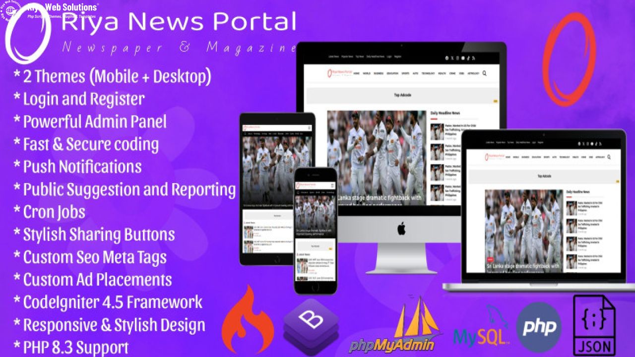Riya News PHP Script - Newspaper and Magazine Portal with CodeIgniter